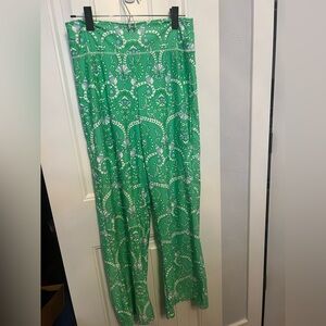 Spunkwear Green Sea Shell Patterned Pull On Comfort Waist Palazzo  Pants -S